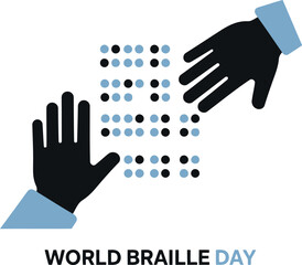 World braille day concept, hands touching tactile dots system