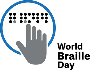World braille day: hand touching braille dots, promoting access.