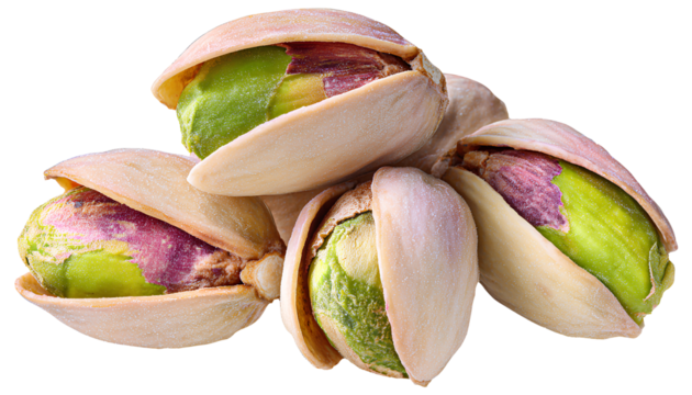 pistachio nuts, green pistachios in shells, isolated on a transparent background