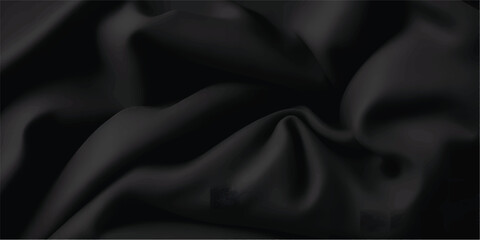 Elegant black silk satin fabric with smooth, soft texture and luxurious wave patterns for a fashion backdrop