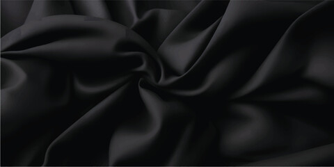 Obraz premium Elegant black silk satin fabric with smooth, soft texture and shiny ripples, perfect for a luxury fashion backdrop or textile decoration