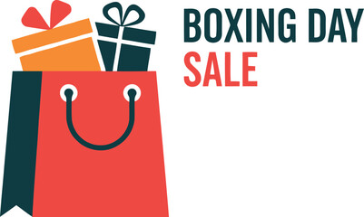 Boxing day sale with shopping bag and gift boxes illustration