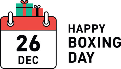 Happy boxing day 26 december calendar and gift boxes flat icon
