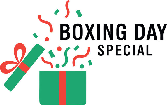 Boxing day special offer with gift box and confetti design. - Powered by Adobe