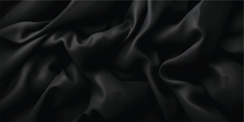 Elegant black silk satin fabric with smooth, soft, and shiny texture for luxury fashion and decorative backdrop