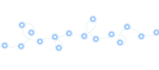 Blue festive lights PNG with bright glowing bulbs, sparkling dust accents, and elegant decorative wires perfect for holiday card layouts, party flyers, and winter celebration visuals