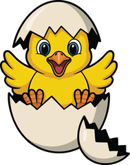 Obraz premium Cute Chick Hatching from Egg - Playful Spring Illustration