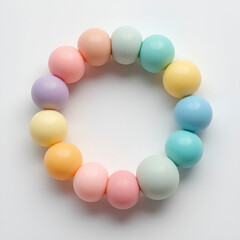 Baby teething ring made of soft silicone in gentle pastel colors.