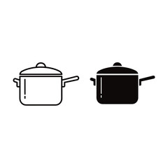 Cooking Pot Icon Set Line Art and Silhouette saucepan
