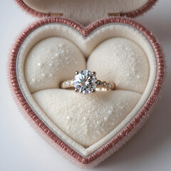 Sparkling engagement ring showcased inside a luxurious heart-shaped.
