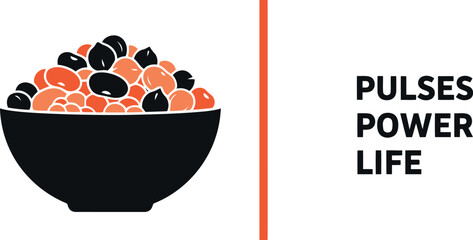 Pulses power life graphic with a bowl of varied legumes icon