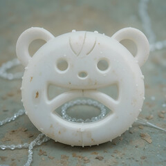 Soft silicone teething toy in a cute playful shape, isolated on bright white background.