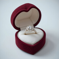 Sparkling engagement ring showcased inside a luxurious heart-shaped.