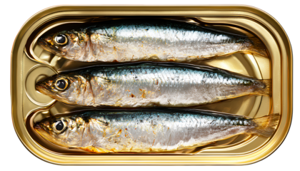 sardines in a can, isolated on a transparent background, PNG