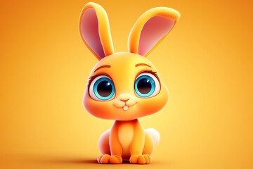 Cute cartoon bunny character designed in vibrant colors with large expressive eyes and oversized ears, suitable for children's animation and merchandise.
