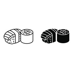 Sushi and Maki Roll Icon Set Line and Silhouette japanese food © Mdmonwarhasan