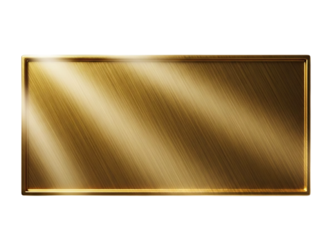 Golden rectangular plate with radiant light beams.