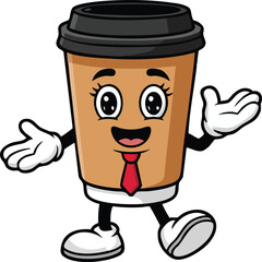 Cute Coffee Cup Character with Tie - Fun and Playful Coffee Illustration