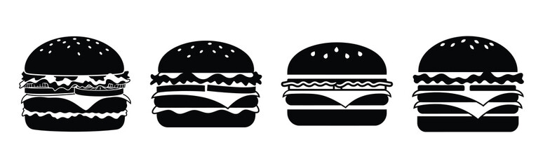 Set of vector burger  icon in silhouettes. Vector illustration icon set