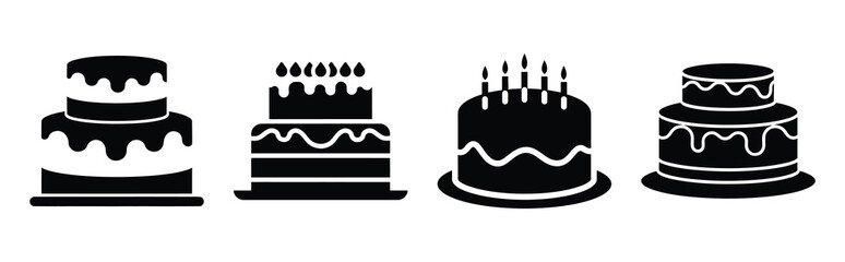 Set of vector cake  icon in silhouettes. Vector illustration icon set