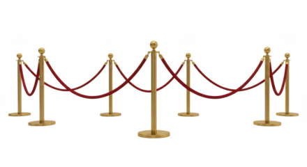 Red velvet rope barrier stanchions on transparent background
