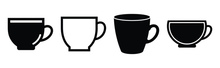 Set of vector cup  icon in silhouettes. Vector illustration icon set