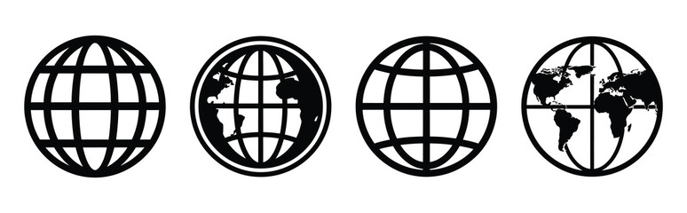 Set of vector globe  icon in silhouettes. Vector illustration icon set
