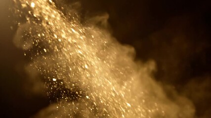 Abstract golden particles flowing in slow motion with light effects on dark background high quality video for creative projects - Powered by Adobe