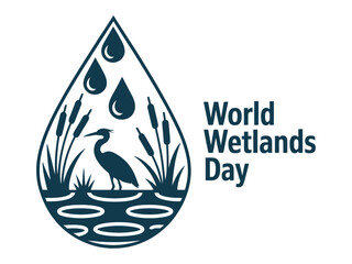 A water drop containing a heron cattails and water for world wetlands day image