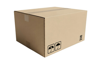 A corrugated cardboard box with fragile handling symbols for package delivery needs