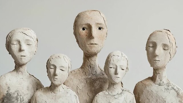 Family, clay figurines. The family is going through breakups and reunites, a concept in the naive style of plasticine figurines