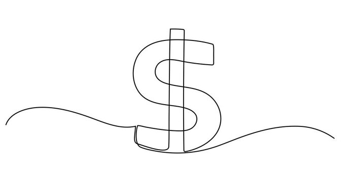 Animated self drawing of Doller continuous one line drawing, Continuous Line Drawing of Money Icon. Hand Drawn Symbol Vector Illustration, Business Cycle Continuous Line Editable Icon, 