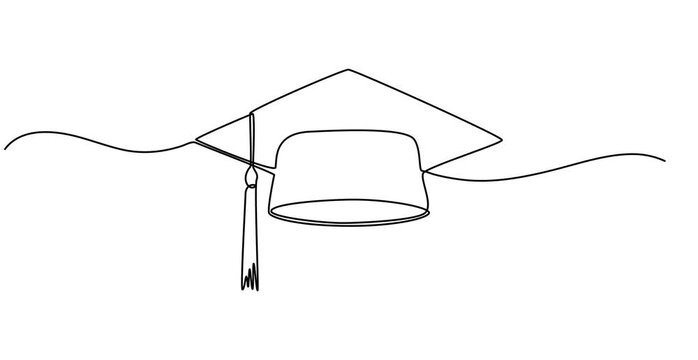 Animated self drawing of One continuous line drawing of graduation hat. Concept of student of university college and school. Doodle vector illustration, cap and diploma one line continous - Powered by Adobe