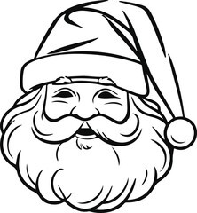 Elegant minimalist Santa Claus hat in single-weight black stroke, modern line art, white background, perfect for stickers