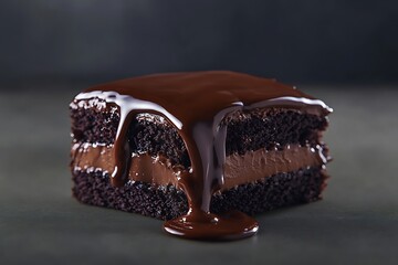Decadent slice of chocolate lava cake, molten chocolate center oozing out, fudgy cake exterior, isolated background, studio lighting, perfect for dessert display advertising.