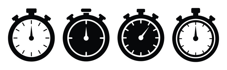 Set of vector stopwatch  icon in silhouettes. Vector illustration icon set