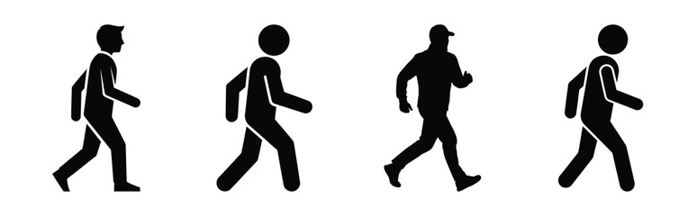 Set of vector walking person  icon in silhouettes. Vector illustration icon set