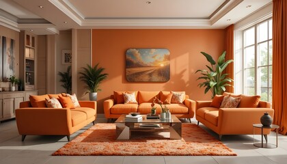 Modern living room interior with sofa fireplace and stylish furniture