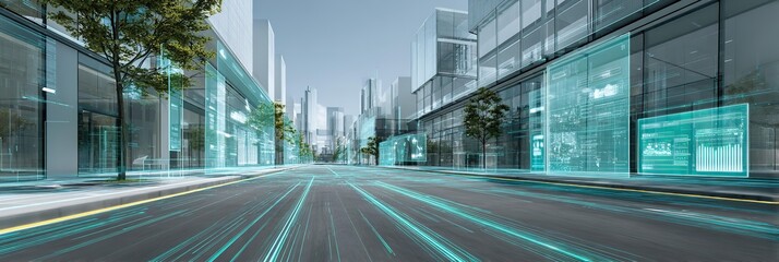 A futuristic city street with virtual elements