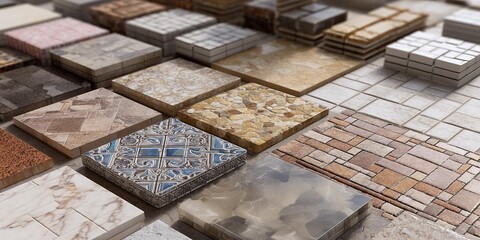 A stack of tiles with different colors and textures.