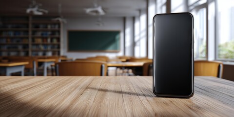 A mobile phone on the desk.