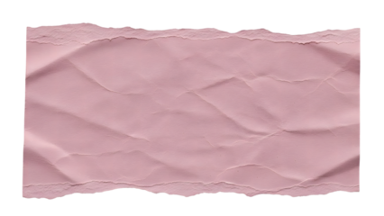 Torn pink paper with textured creases and rough edges isolated on a transparent background