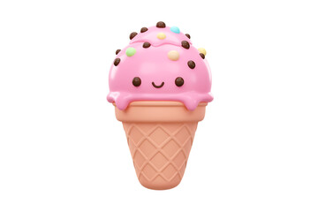 Cute cartoon ice cream cone with pink ice cream isolated illustration