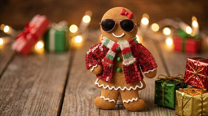 Modern stylish gingerbread man in seasonal, Christmas winter clothing - lifestyle photo