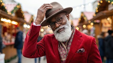 Modern stylish african american Santa Claus - male model in seasonal, Christmas winter clothing - lifestyle photo