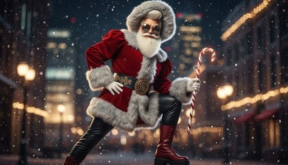 Modern stylish Santa Claus - male model in seasonal, Christmas winter clothing - lifestyle photo