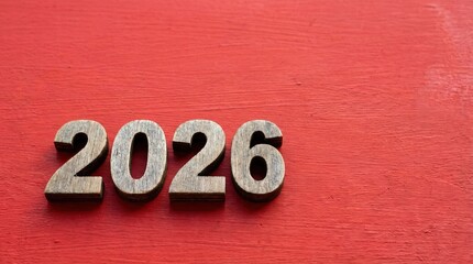 "2026" text isolated on solid red background for 2026 new year calendar