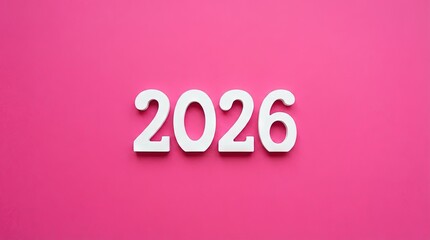 "2026" text isolated on solid pink background for 2026 new year calendar