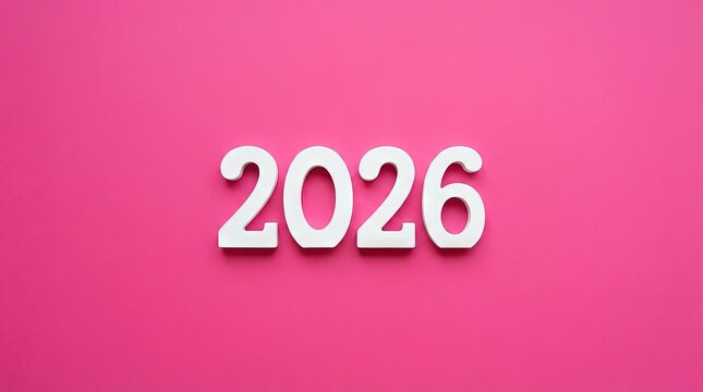 "2026" text isolated on solid pink background for 2026 new year calendar