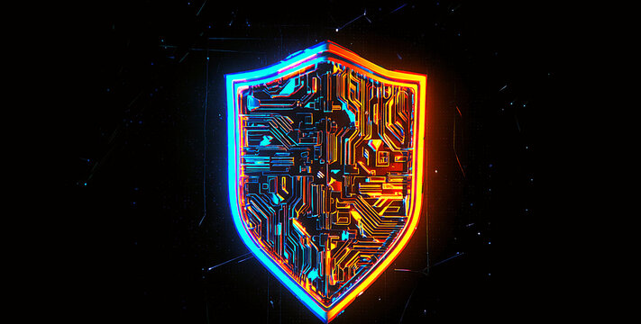 Cybernetic Shield: Neon Data Defense Logo